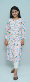 PRINTED MULMUL CHIKANKARI KURTA