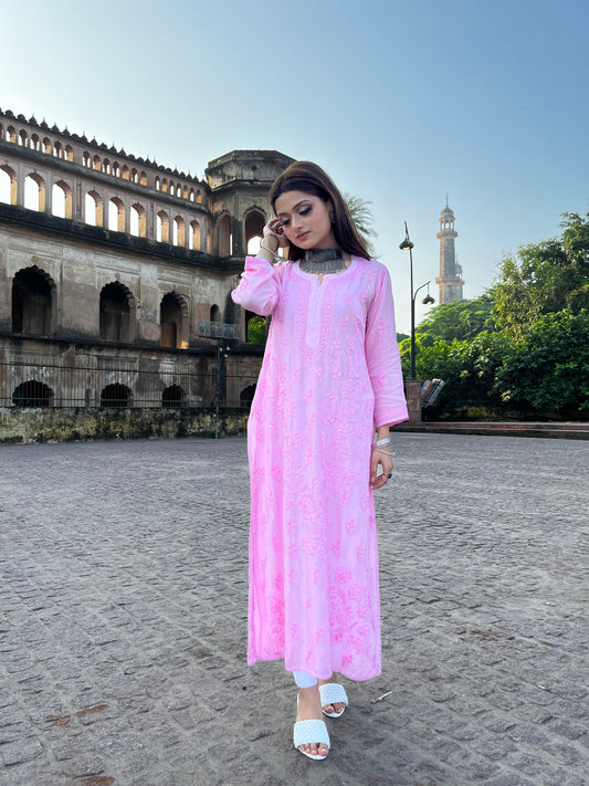 MUSLIN HANDWORK CHIKANKARI KURTI