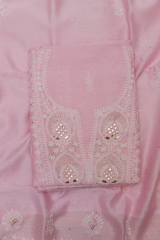 PINK UNSTITCHED SUIT WITH DUPATTA