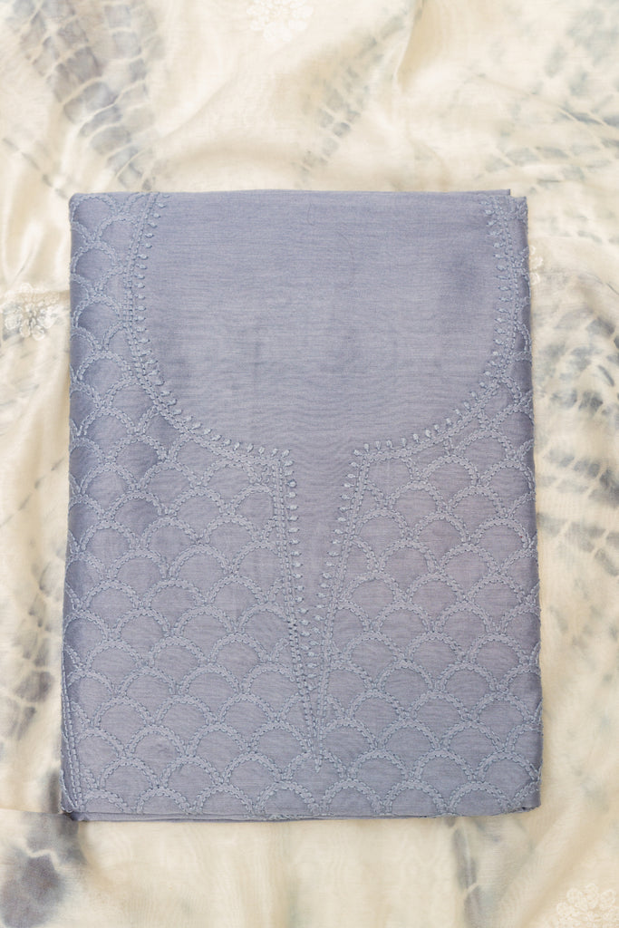 GREY MAHI JAAL UNSTITCHED SUIT WITH DUPATTA {TIE AND DYE}