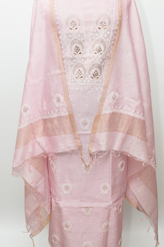 PINK UNSTITCHED SUIT WITH DUPATTA