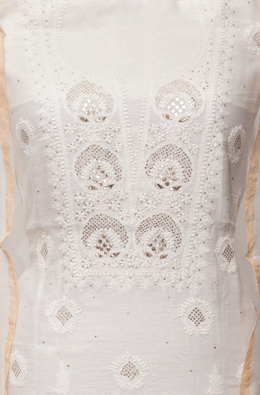 PREMIUM CHANDERI GALA WORK UNSTITCHED SUIT