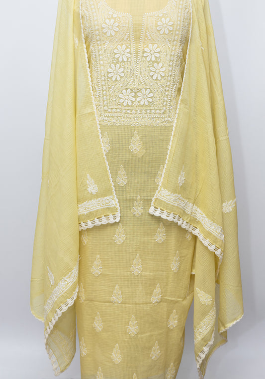 LIGHT YELLOW SOFT KOTA DORIYA SUIT WITH KURASHIYA DUPATTA