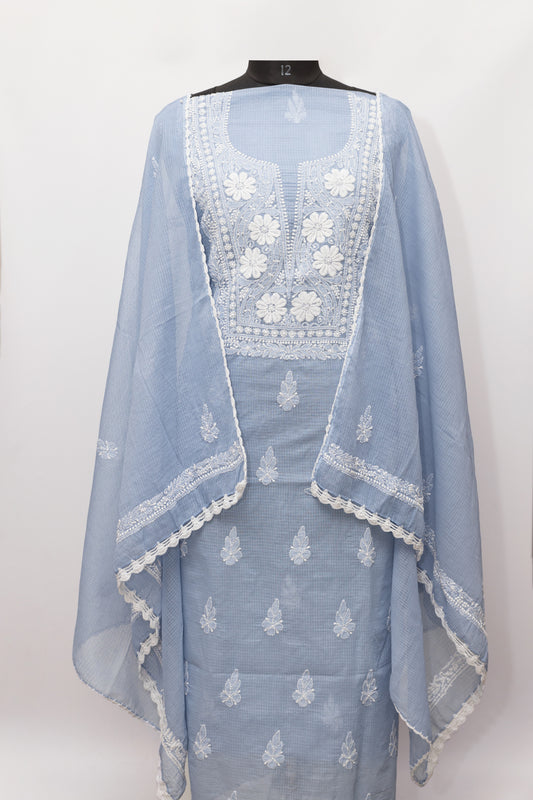 GREY SOFT KOTA DORIYA SUIT WITH KURASHIYA DUPATTA