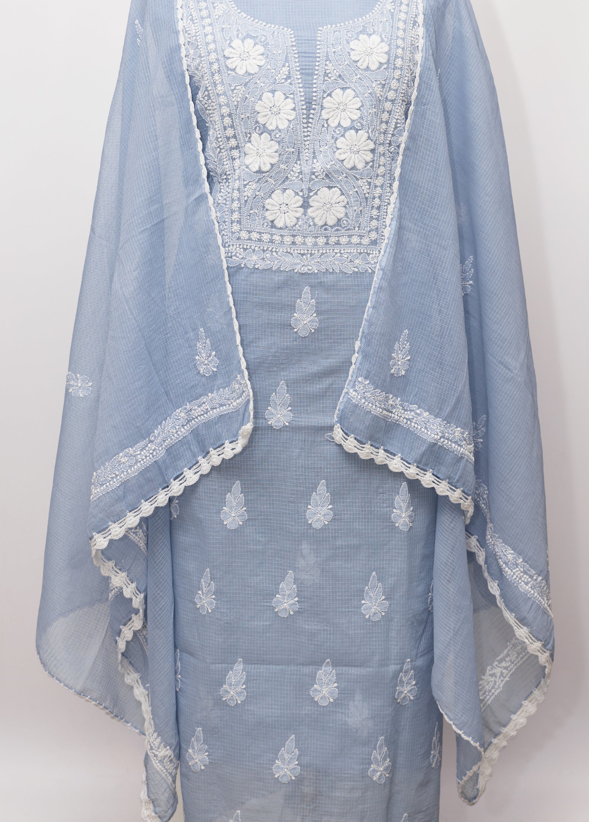 GREY SOFT KOTA DORIYA SUIT WITH KURASHIYA DUPATTA