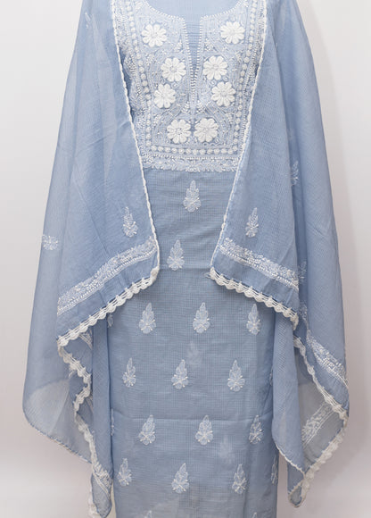 GREY SOFT KOTA DORIYA SUIT WITH KURASHIYA DUPATTA