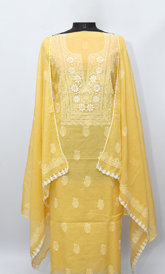 YELLOW SOFT KOTA DORIYA SUIT WITH KURASHIYA DUPATTA