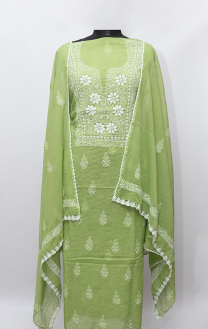 GREEN SOFT KOTA DORIYA SUIT WITH KURASHIYA DUPATTA