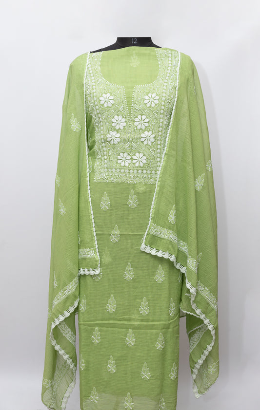 GREEN SOFT KOTA DORIYA SUIT WITH KURASHIYA DUPATTA