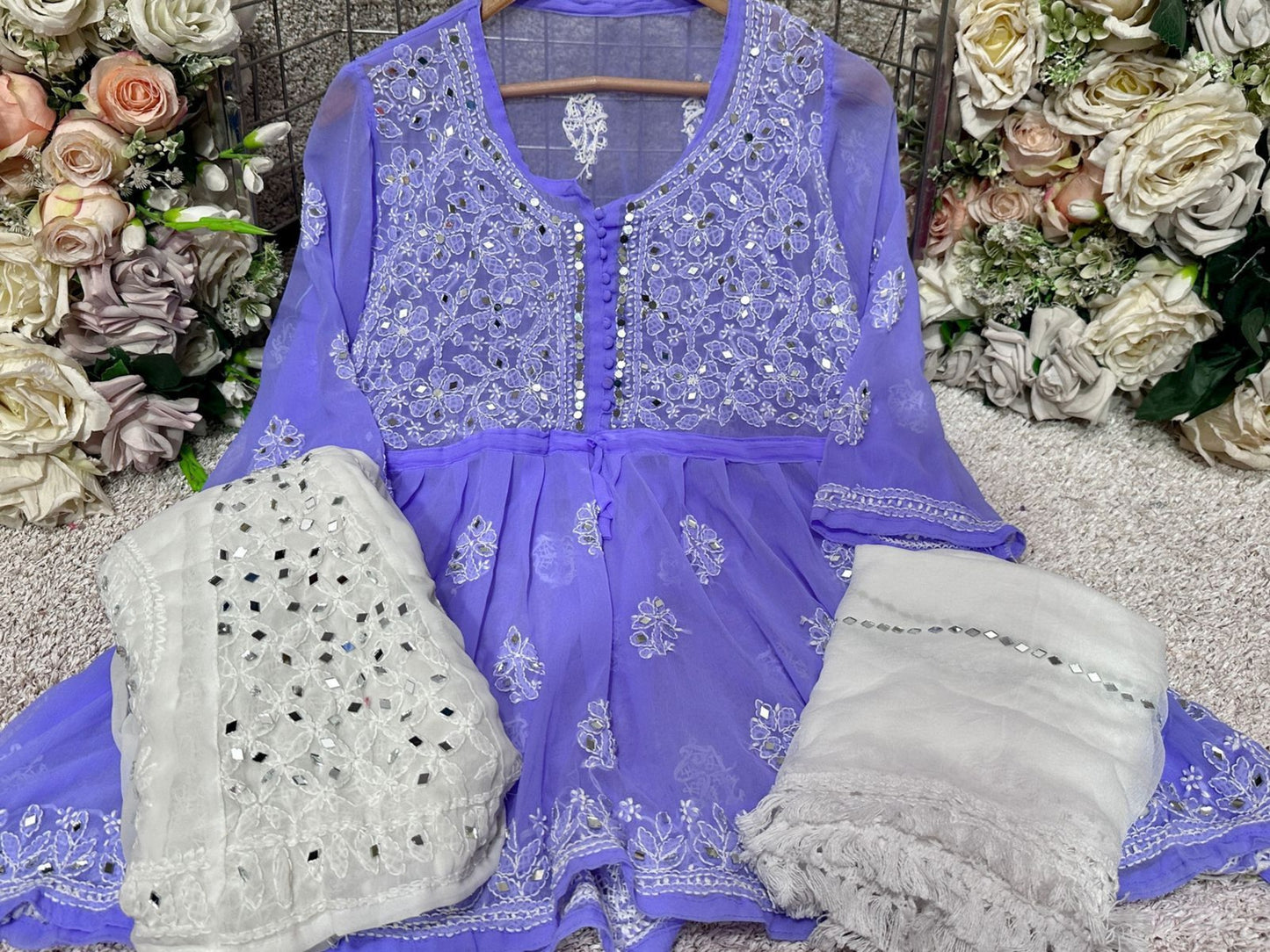 CHIKANKARI SHORT FROCK SET