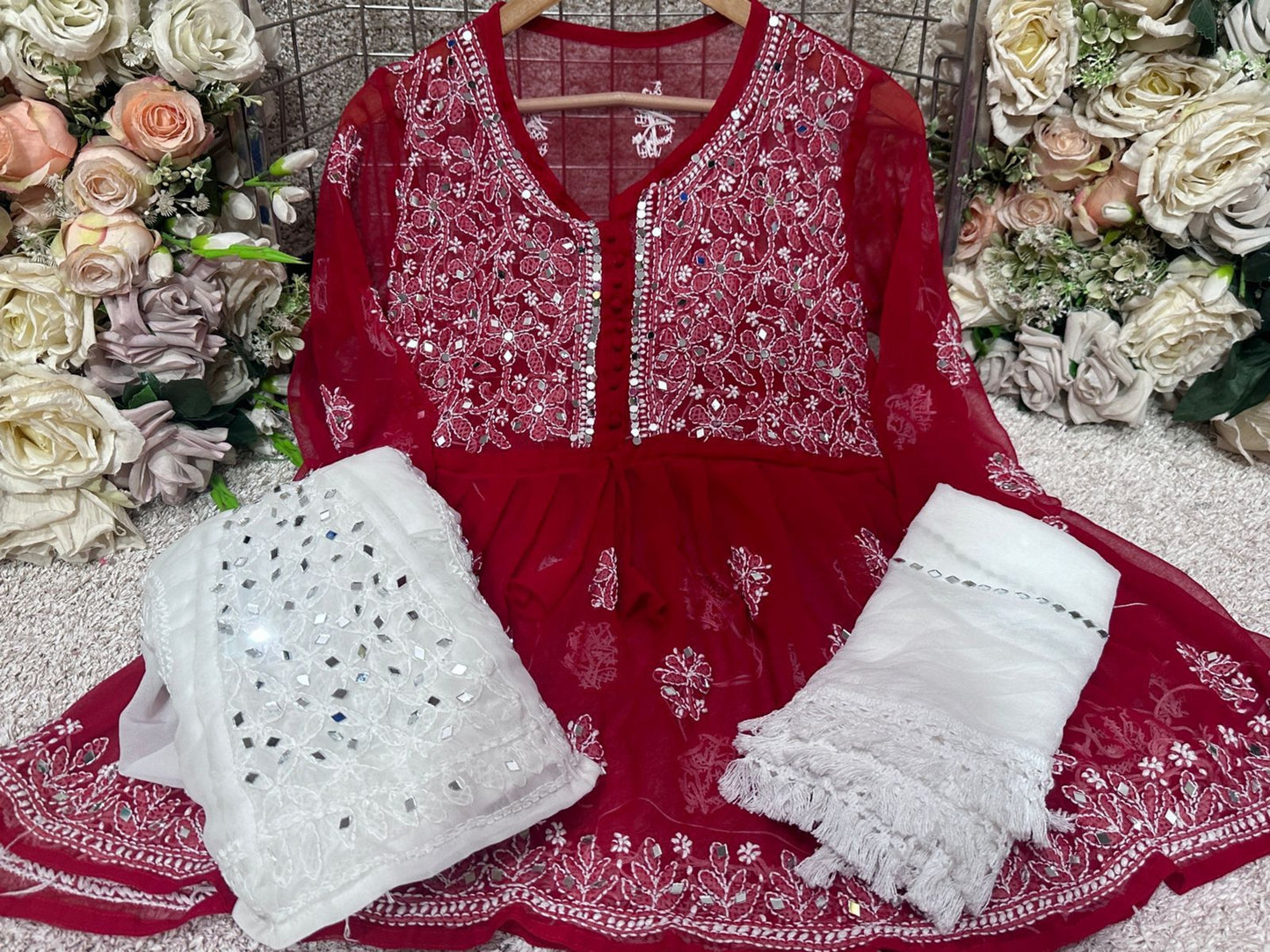CHIKANKARI SHORT FROCK SET
