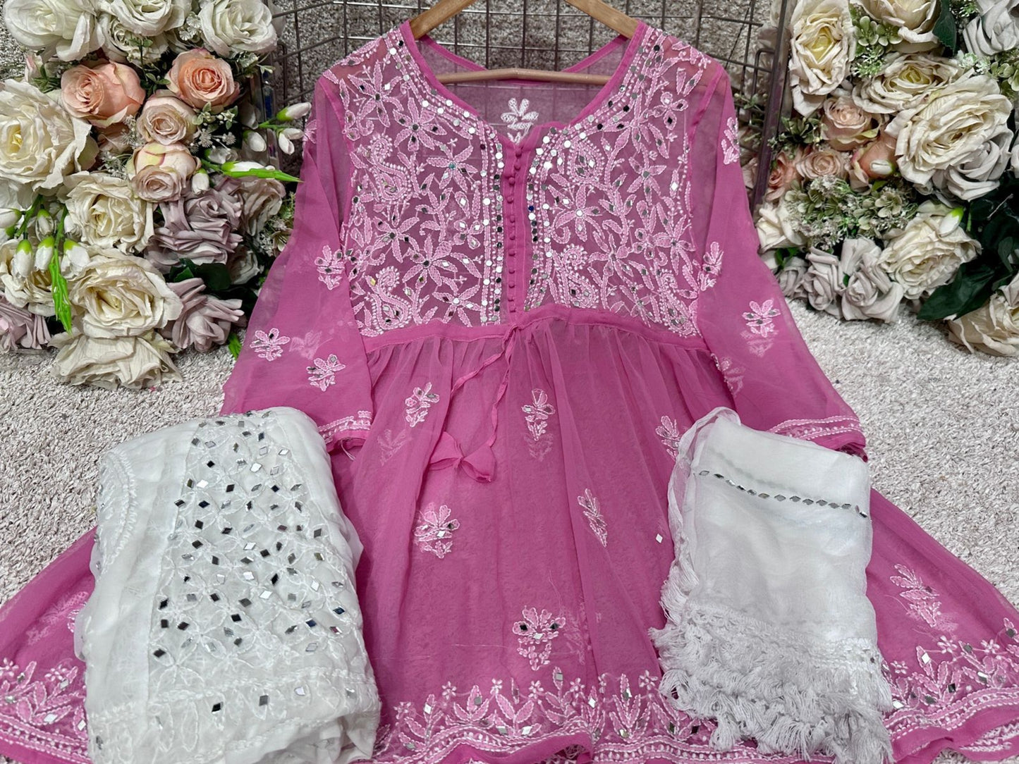 CHIKANKARI SHORT FROCK SET