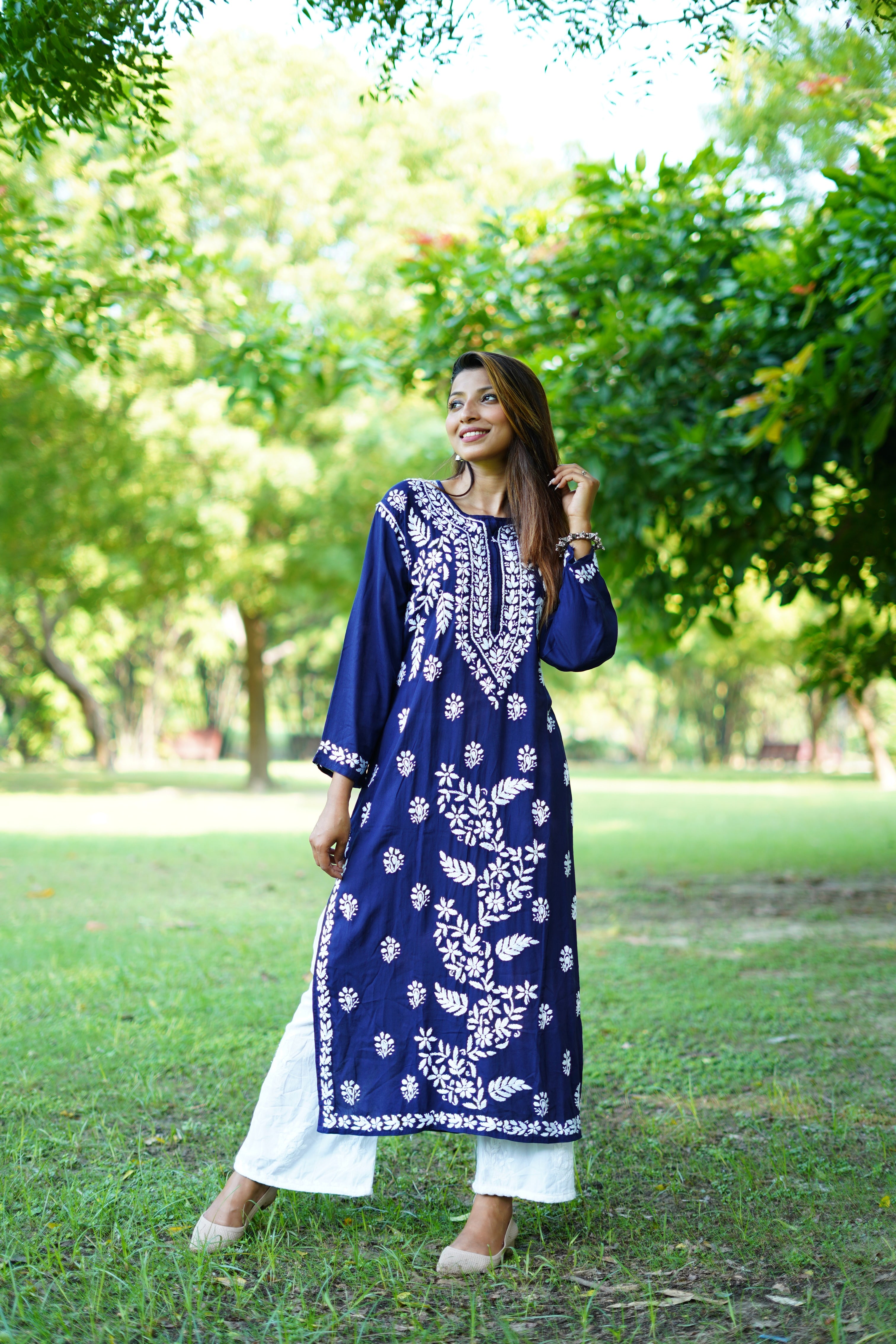 Sky Blue Chikankari Kurti. Flowy Rayon Fabric. | Laces and Frills | Laces  and Frills