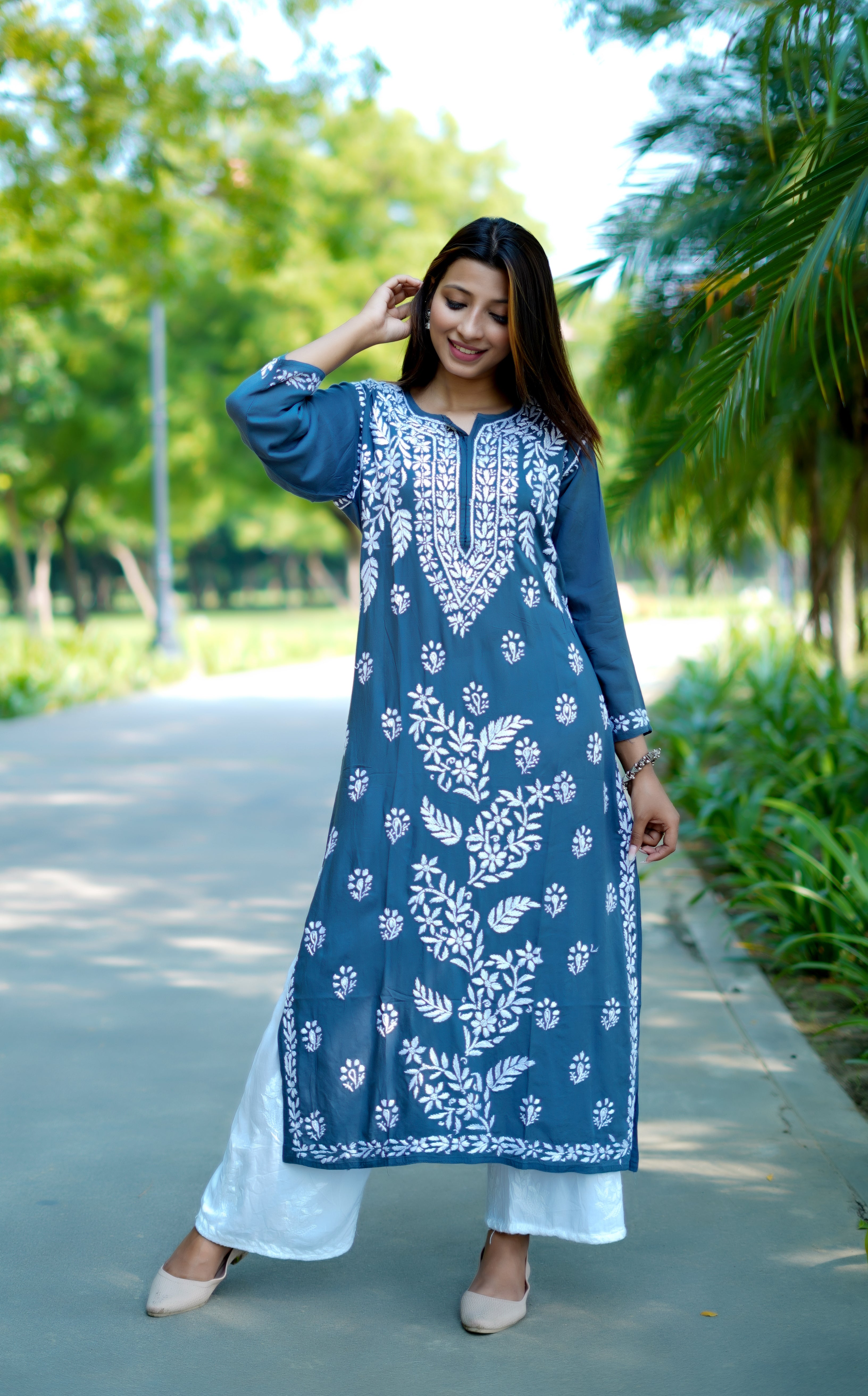 Blue Chikankari Kurti Sharara and Dupatta Set Designer Kurti Set Kurti  Dupatta Set Printed Kurti Set Indian Style Kurti Wedding Kurti Dress - Etsy  Canada | Sharara set, Party wear, How to wear