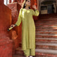 ADAB GREEN CHANDERI CHIKANKARI STITCHED SUIT SET