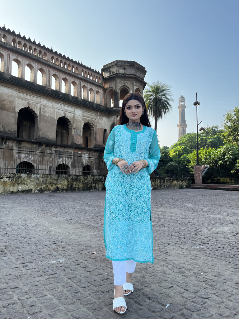 SKY BLUE GEORGETTE  FRONT JAAL KURTI